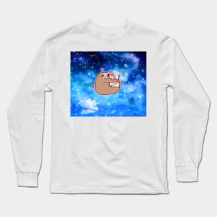 Sloth Loves Cat Night Sky Long Sleeve T-Shirt